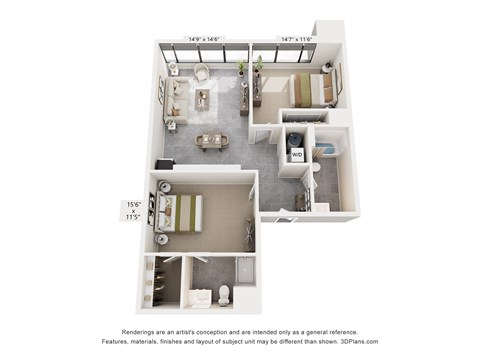 Floor plan for 2 beds, 2 baths, 995 sqft